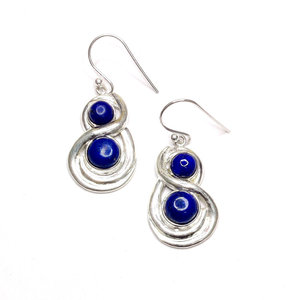 Vintage Trendy Lapis Lazuli <b>Earrings</b> 7.9 Grams Geometric Drop and <b>Stud</b> Bezel <b>Set</b> Stainless Steel Jewelry Religious Inspired - Product Image 1
