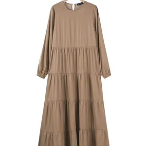 Mujeres Casual Manga Larga Maxi Vestidos Liso Teñido Natural 100% Algodón Transpirable A-Line Silueta - Product Image 5
