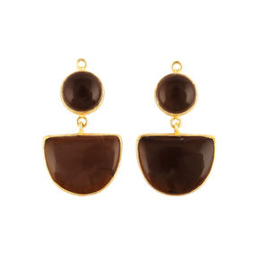 Quartz fumé poli lisse plaqué or fabrication de bijoux connecteur bricolage boucles d'oreilles faisant paire connecteur approvisionnement outil trouver des bijoux - Product Image 1