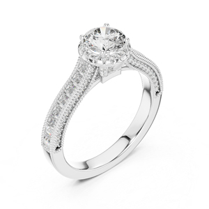 Anillo de Compromiso de Oro Amarillo de 14K con Diamantes Redondos y Talla Baguette |   Diamante Cultivado Nuevo - Product Image 5