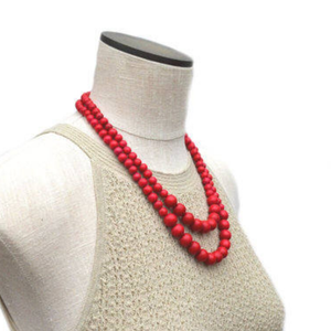 Trendy <b>Red</b> Wooden Necklace Beaded <b>Scarf</b> Necklace, Fringe Beaded Bandana - Product Image 2