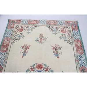 Vintage Turkish Area Rug 5.1x7.8 ft, <b>Red</b> Blue Ombr <b>Wool</b> Rug - Product Image 5