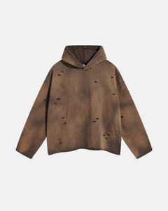 Nouveau pull à capuche en molleton français 2026, style urbain, en coton, avec trous irréguliers et effet délavé - Product Image 3