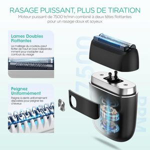 Mini rasoir électrique portable pour hommes, rechargeable par USB, rasoir rotatif à double lame pour le visage, le cou, les joues, la tête - pour les voyages - Product Image 2