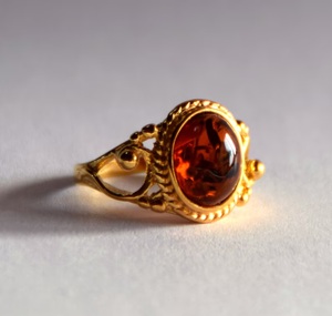 แหวนอำพันชุบทอง18K ธรรมชาติหินรูปไข่แฮนด์เมดสำหรับของขวัญแต่งงานสำหรับผู้หญิงเครื่องประดับทองสวยงาม - Product Image 2