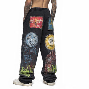 <b>Oversized</b> Baggy Sweatpants Men Distressed Vintage Embroidery Streetwear <b>Jogger</b> Pants patch logo _ fleece pants <b>jogger</b> selling - Product Image 1