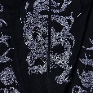 เสื้อฮู้ดผู้ชายสไตล์ไฮสตรีท ประดับคริสตัล สำหรับฤดูหนาว กันน้ำ ทรงโอเวอร์ไซส์ ผ้าคอตตอนผสม ซิปหน้า ราคาถูก - Product Image 5