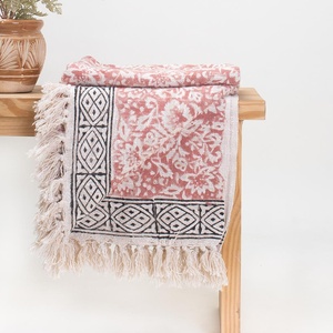 Recién llegado de alta calidad de algodón con bloque de mano, funda estampada para sofá cama, manta bohemia de alta calidad con borlas - Product Image 3