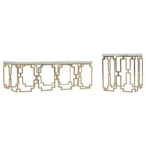 Modern Eco-Friendly Antique Brass Rectangular Metal <b>Coffee</b> <b>Table</b> with Elegant Design and Marble Top for Living Room Furniture - Product Image 5