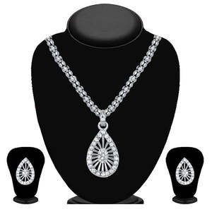 Kriaa ชุดเครื่องประดับชั้นดีชุบเงิน2101708จี้หินสีขาวออสเตรีย - Product Image 1