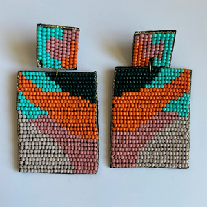 ต่างหูลูกปัดทรงสี่เหลี่ยมสีชมพูทำด้วยมือต่างหูห้อยลูกปัดรูปทรงเรขาคณิตสำหรับต่างหูที่โดดเด่นและทันสมัยสำหรับเด็กผู้หญิง - Product Image 6