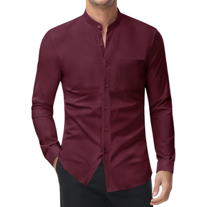 Men's Cotton Men's Dress Shirts Long Sleeve Stretch Wrinkle-Free Solid Business Formal Casual Button Down Shirt for Prom Party - Product Image 1