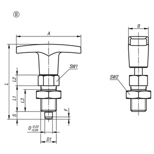 Perno de Indexación de Acero Inoxidable K1124 con Manija en T y Tuerca de Bloqueo M12x1.5 D6 Forma B, Poliamida Roja para Fijación Industrial - Product Image 3
