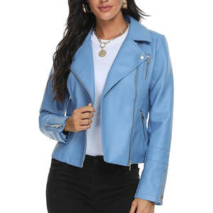 แจ็คเก็ตหนังแท้แฟชั่นวินเทจของผู้หญิงคอตั้งแบบลำลองมีซิปปิดฤดูใบไม้ร่วงฤดูหนาวโลโก้ใหม่ซักได้ - Product Image 1