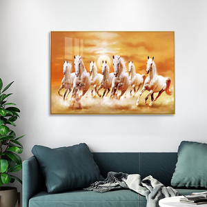 Großformatiges Luxus-Wandbild mit Sieben Galoppierenden Pferden, Stilleben-Malerei, Vastu Feng Shui Dekoration auf Porzellan, Papier und Aluminium - Product Image 5