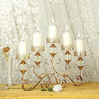 Lustre vintage en fer forgé orange à 6 bras, candélabre en métal peint à la main, centre de table, bougeoir en métal