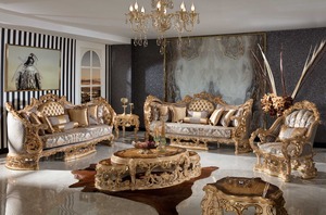 สไตล์ฝรั่งเศสสีดําทองโซฟาชุดสําหรับ Home ดูโมเดิร์นห้องนั่งเล่นเฟอร์นิเจอร์ชุด Classy ไม้สักโซฟาชุดสําหรับ Home - Product Image 2