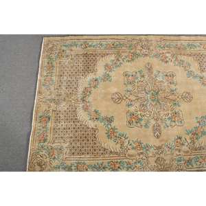 Tapis turc vintage, respectueux de l'environnement, en latex beige brun, laine, tissage plat, motif patchwork, traditionnel, 5,2 x 7,9 pieds, salon, couloir - Product Image 3