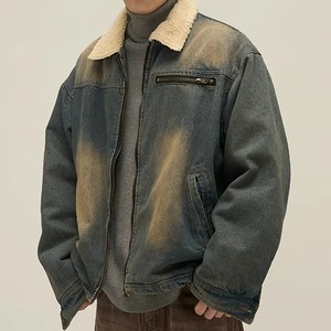 Sherpa Lined Denim Jacket Warm <b>Winter</b> <b>Jean</b> Coat for Men Casual Streetwear Outerwear with Fleece Collar Wholesale - Product Image 4