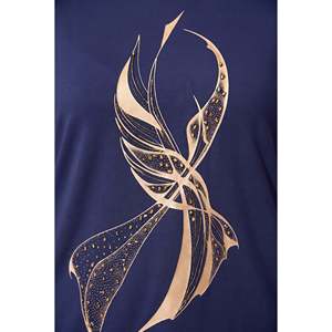 Blusa de punto con detalle de estampado especial, talla grande, color azul marino - Product Image 3