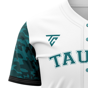 Conjunto personalizado de camiseta de béisbol Teamwear bordado e impreso, tela de malla y diseño frontal de sarga con botón - Product Image 3