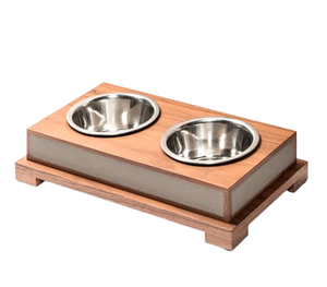 Station d'alimentation pour chiens surélevée à double bol Mangeoire pour animaux de compagnie rustique avec bol en acier Table d'alimentation pour animaux de compagnie avec support pour bol en acier - Product Image 1