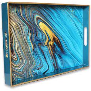 Noir et bleu couleur émail fini forme ronde qualité supérieure métal fait centre de table plateau de service au prix le plus bas - Product Image 3