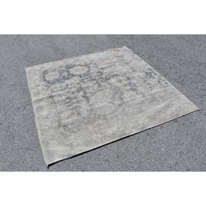 Alfombra de lana turca Vintage Beige y azul, diseño de retales de tejido plano de 5,5x5,5 pies para decoraciones de sala de estar con respaldo de látex - Product Image 3