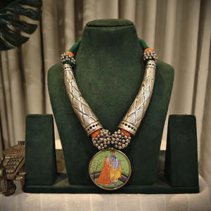 Tribal Tales Hand-Painted Pendant Necklace with Bezel Setting Inlay Technology - Product Image 3