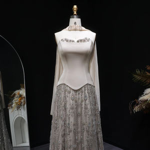 Abito da sera Jancember LSZ627 color champagne con perline di cristallo, abito da ballo senza spalline a trapezio, Vestido De Noche, per feste di fidanzamento formali - Product Image 4