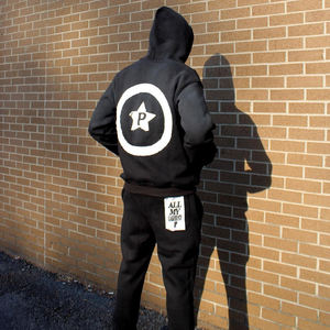 Sweat-shirt avec logo brodé personnalisé pour hommes, survêtement évasé à fermeture éclair complète, ensemble pantalon de survêtement et sweat à capuche lavés à l'acide - Product Image 5