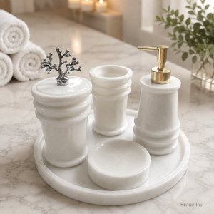 Luxury White Marble <b>Bathroom</b> <b>Accessories</b> <b>Set</b> Soap Dispenser Tumbler Jar Soap Dish Tray for Hotel Spa - Product Image 2