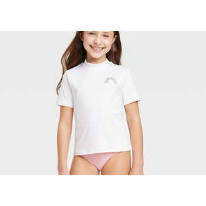 Maglietta Rash Guard a Maniche Corte Bianca L per Ragazze Cat & Jack, Protettiva Anti-UV in Nylon Spandex per MMA e Nuoto con Motivo Arcobaleno - Product Image 2