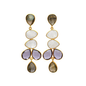 New Arrival Gold Plated Stylish Long Tassels <b>Earring</b> <b>Small</b> Petal Design Different Different Colour Gemstone <b>Earrings</b> by Gemstone - Product Image 1