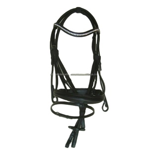 Brida ondulada de cristal con forma curva, manivela, casvasson Noseband con Flash, cuero ecuestre, brida de caballo al por mayor - Product Image 1