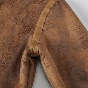 Veste en cuir pour homme en peau de mouton épaisse d'automne/hiver avec col montant et logo frontal pour la conduite à moto par temps froid - Product Image 6