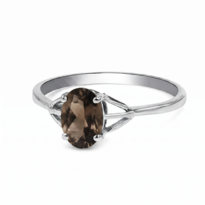 Rhaya Jewels Elegant Rhodium Plated 925 Sterling Silver Oval Cut Smoky Quartz Prong Setting <b>Dainty</b> Band Trendy Women's <b>Ring</b> - Product Image 2