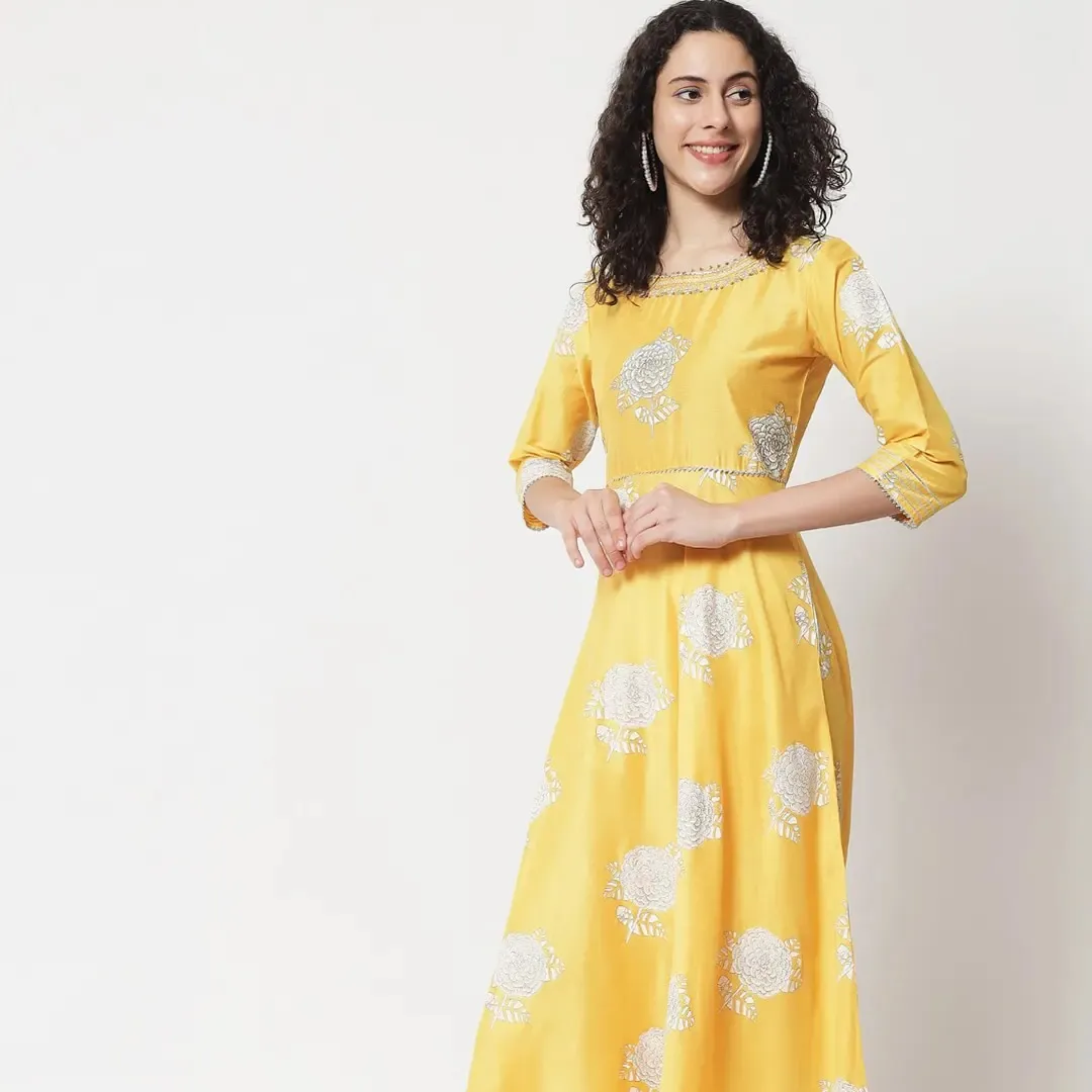 Premium Design Women's Ready to Wear Floral Printed Chanderi Silk Anarkali Kurta Sets Women's Ethnic Wear Collection Wholesale