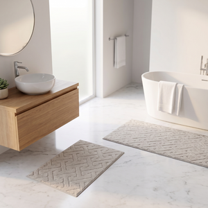 Juego de Alfombras de Baño Tejidas en Jacquard con Hilo de Algodón Reciclado Gris Claro Mian, 40x60 cm + 60x100 cm, para Uso Doméstico - Product Image 3