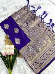 Améliorez votre style avec notre tissu de soie Banarasi doux fantaisie travail Latkan broderie de couleur vive longue longueur saree confortable - Product Image 4