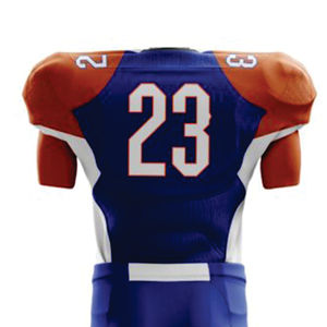 Uniforme de football pour hommes Maillot et pantalon de football américain personnalisé orange et bleu Ensemble matériel sublimé équipe en sergé - Product Image 3