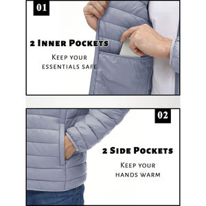 Nouvelle conception – Doudoune légère en toile pour homme, col montant, résistante à l'eau, coupe-vent, fermeture éclair intégrale, chaude, décontractée pour l'extérieur - Product Image 3