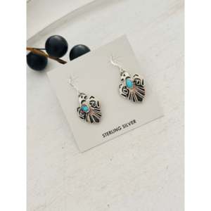 Genevieve Francisco Kingman Turquoise & Sterling <b>Silver</b> Drop <b>Earrings</b> Thunderbird <b>Dangle</b> Design - Product Image 4