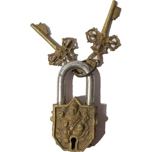 Small Brass Saraswati Padlock with <b>Keys</b> Functional Golden Working <b>Lock</b> Manufactured with Brass Material - Product Image 1