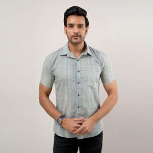 Chemise Slim Fit décontractée en coton imprimé bleu grisâtre pour homme ODM Supply - Product Image 5