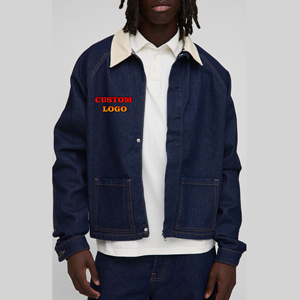 Chaqueta de mezclilla de peso pesado de color sólido hecha a medida para hombre, estilo informal, logotipo bordado personalizado, chaqueta de cuello vuelto para hombre - Product Image 4
