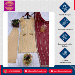 Nouvelle arrivée Kurti Palazzo Dupatta ensemble pour occasions spéciales 3 pièces de grande qualité en fausse georgette indienne pour femmes - Product Image 3