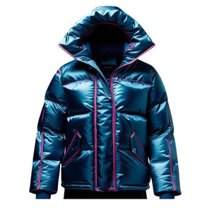 Vente en gros de blouson à bulles d'hiver personnalisable de haute qualité, blouson bouffant brillant avec rembourrage chaud, col à capuche, toile avec logo sur le devant - Product Image 2