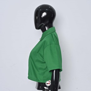 Fabricante de ropa de calle de verano de manga corta con serigrafía de talla grande con cremallera y cuello a rayas camisas recortadas cuadradas para mujer - Product Image 6