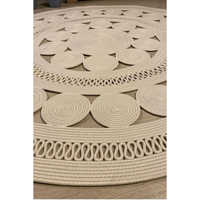 Tapis de salon moderne de qualité supérieure, blanc, circulaire, décoratif, en polypropylène, anti-allergique, à poils moyens, tissé, fabriqué à la machine, avec franges